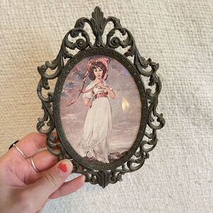 Vintage Italy Brass Pink Picture Framed Cameo Lady‎ Victorian Goddess Decor 5x7
